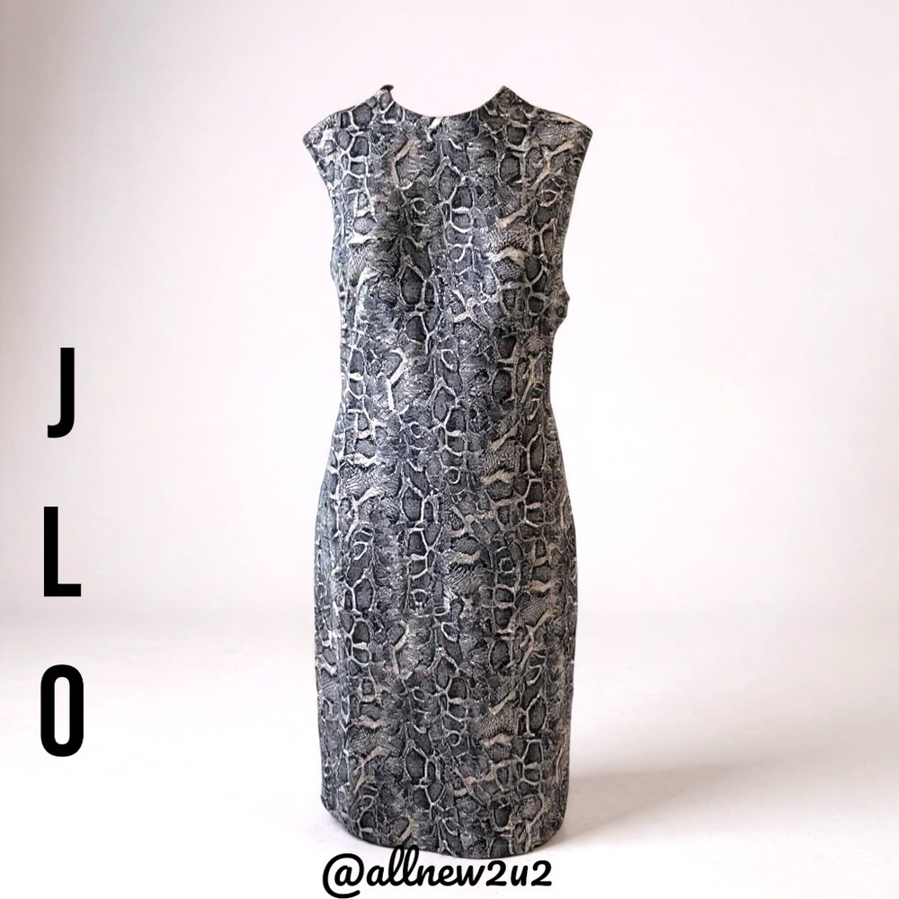 Jennifer Lopez Peekaboo Back Bodycon Snake Print Midi Dress Size 10